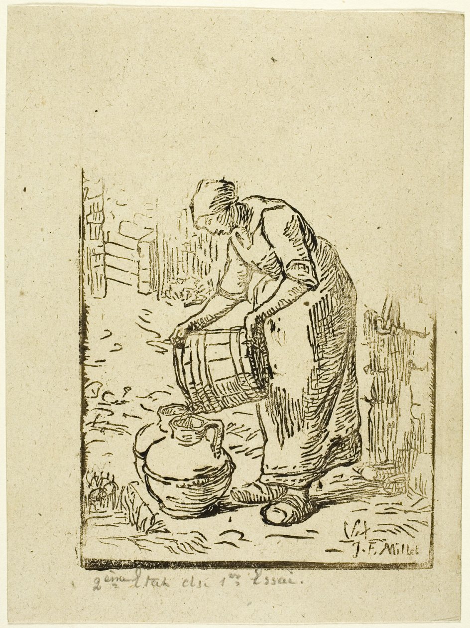 Kvinne som fyller vannkanner av Pierre Millet
