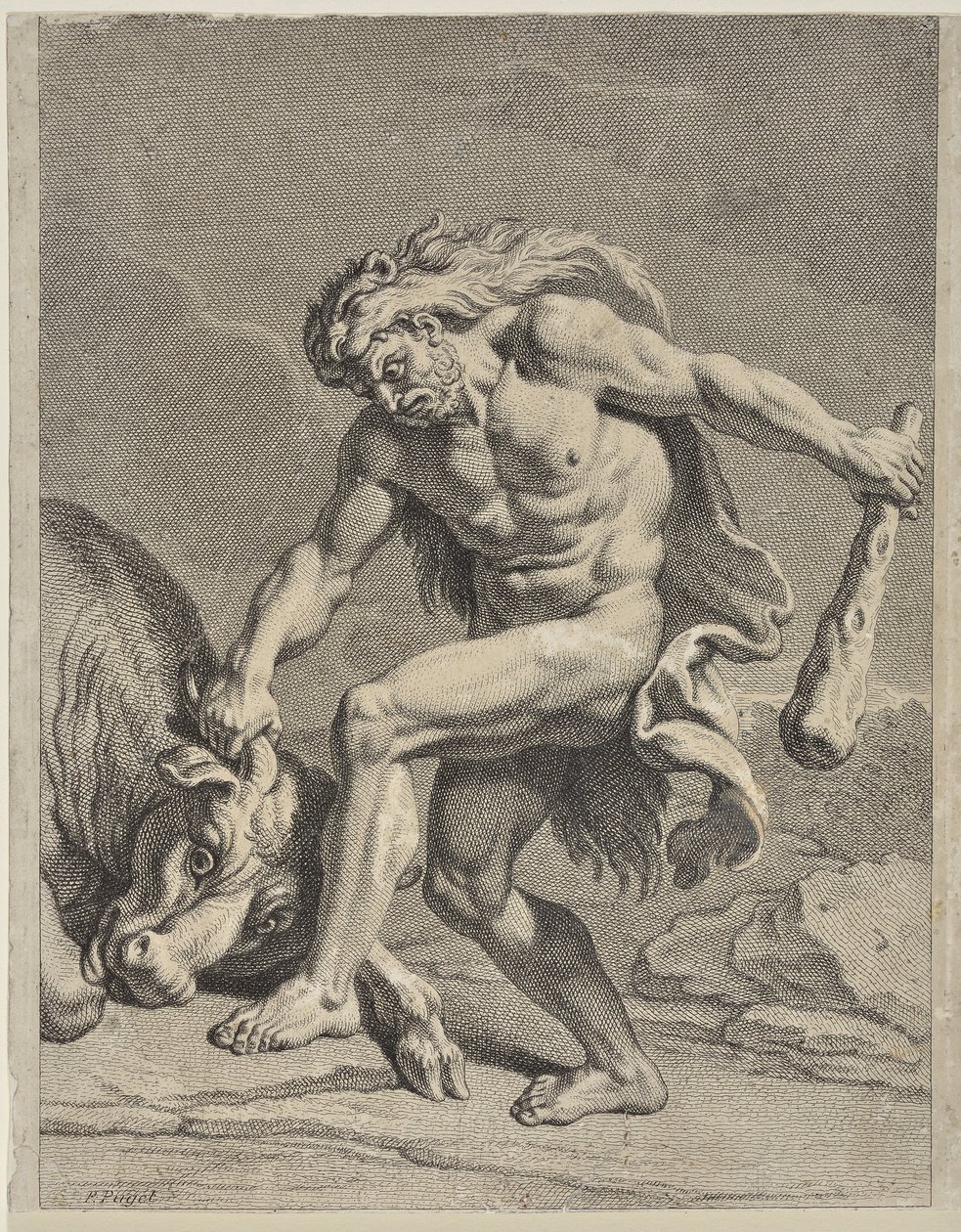 Hercules kjemper mot den kretiske oksen (tegning) av Pierre Puget