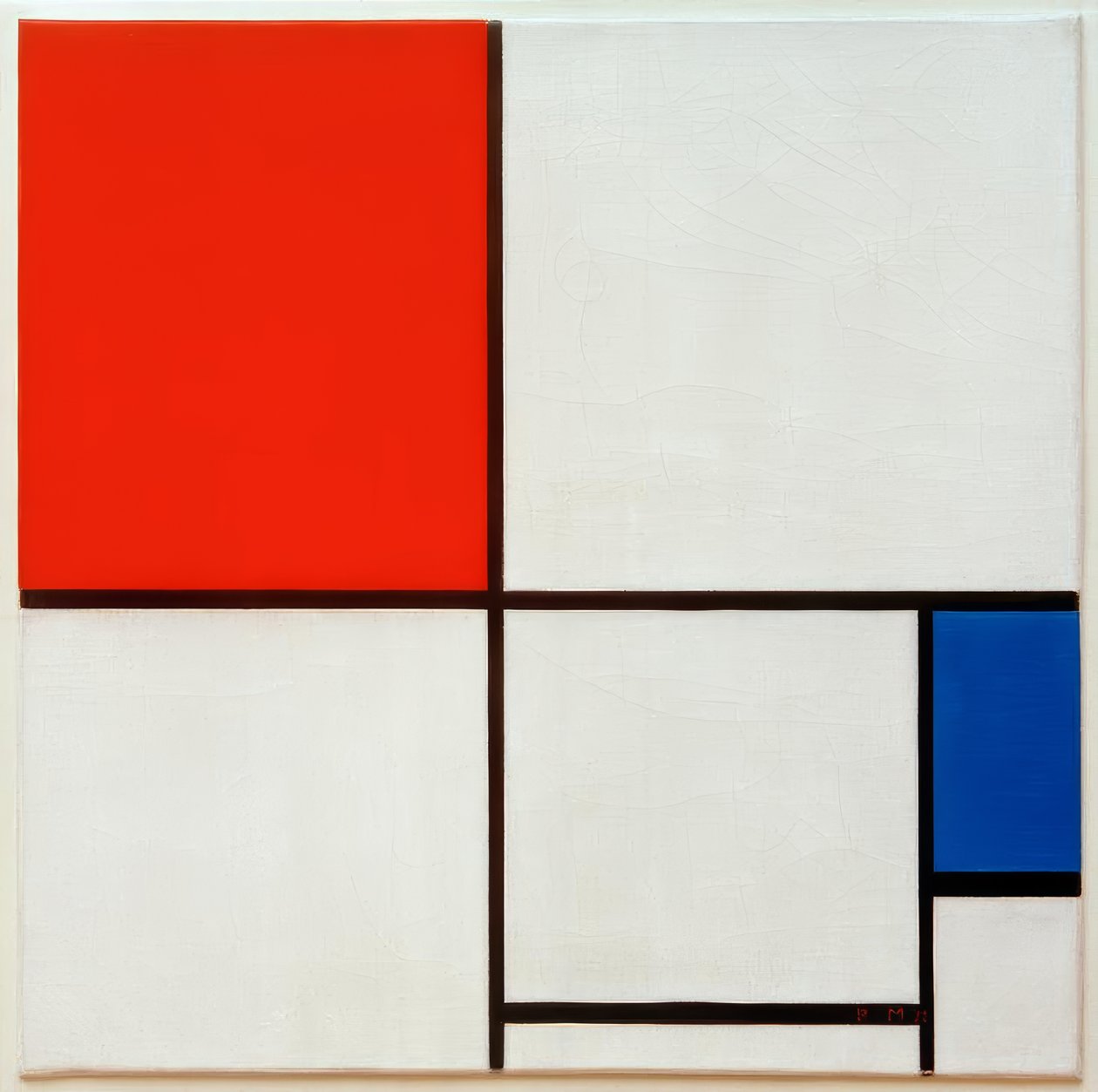Sammensetning A, med rødt og blått av Piet Mondrian