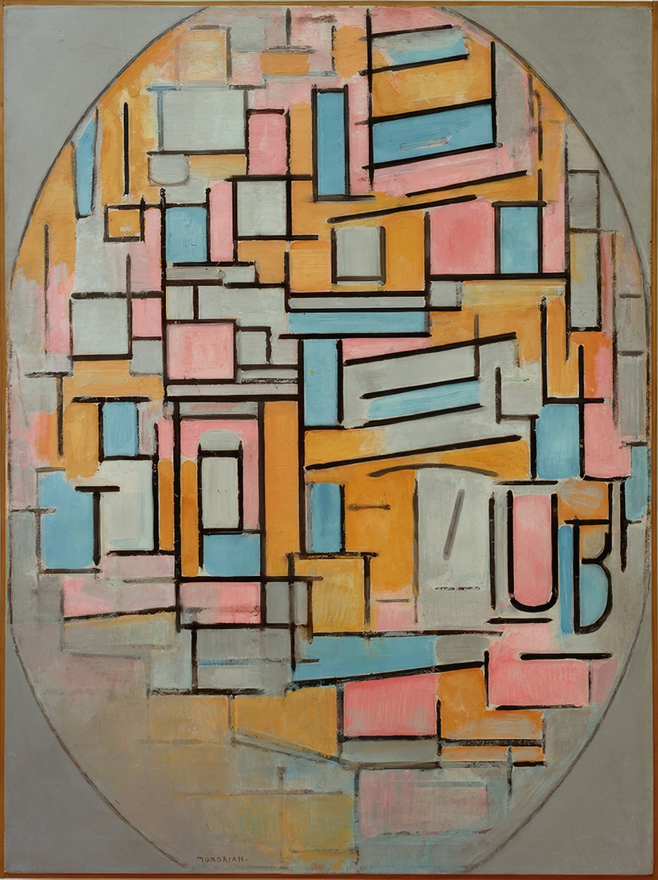 Komposisjon i en oval med fargede områder 2 av Piet Mondrian
