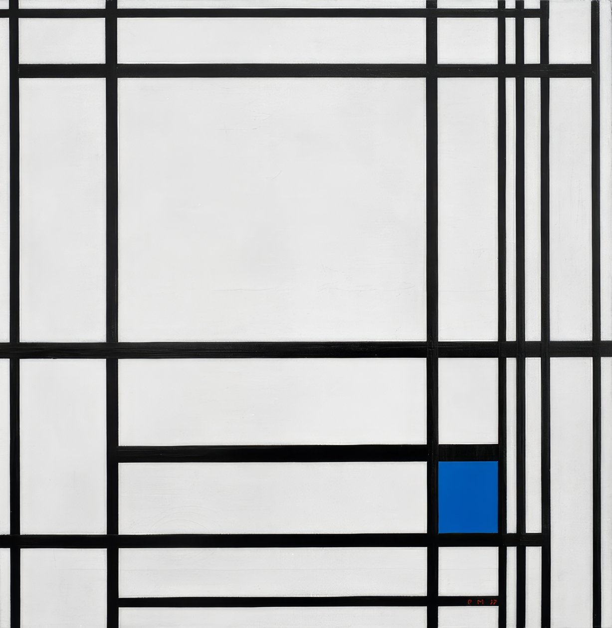 Sammensetning av linjer og farge, III; Komposisjon med blått av Piet Mondrian