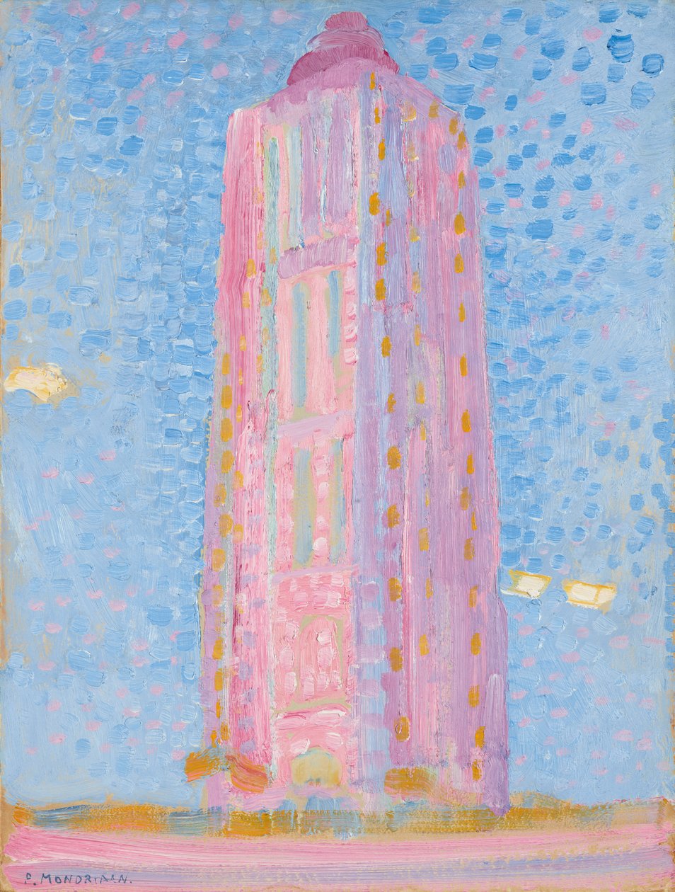 Fyr på Westkapelle i rosa, 1909 (olje på papp) av Piet Mondrian