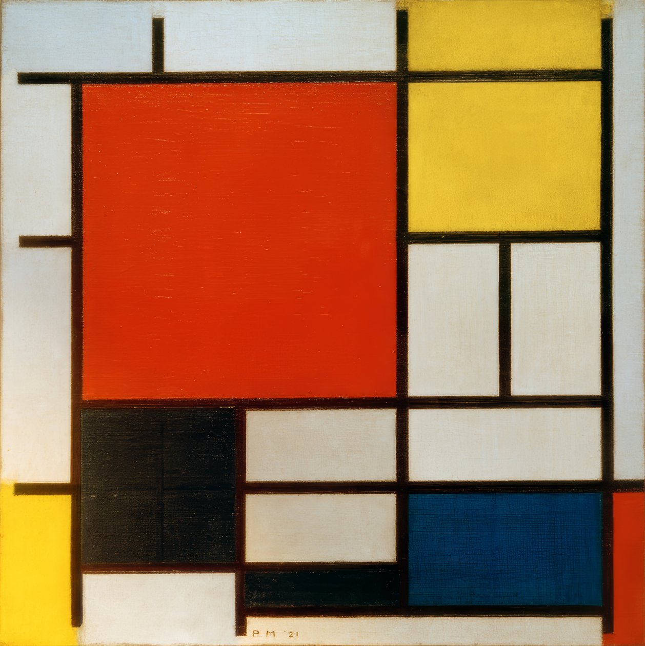 Sammensetning med et stort rødt område, av Piet Mondrian