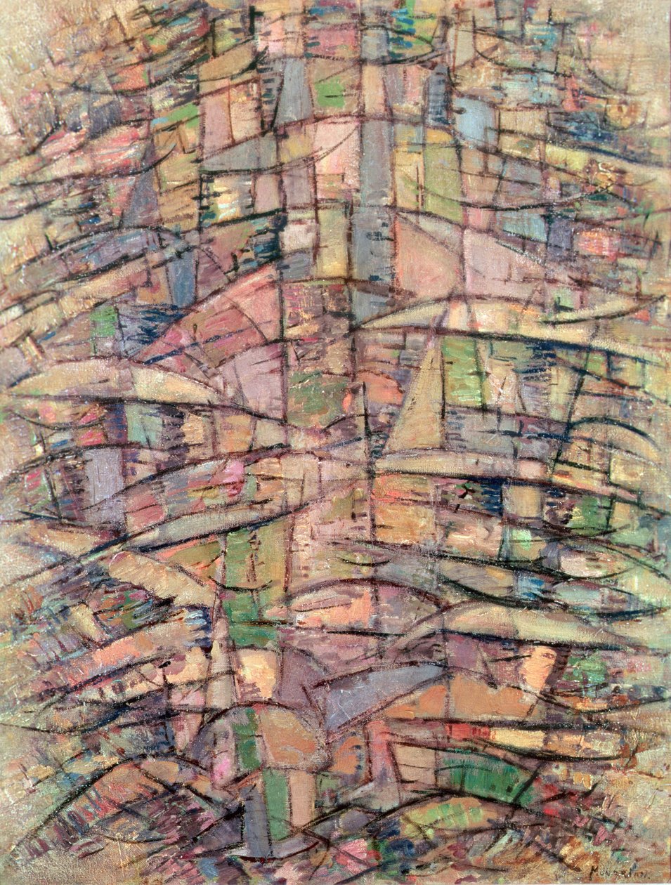 Tre (olje på lerret) av Piet Mondrian