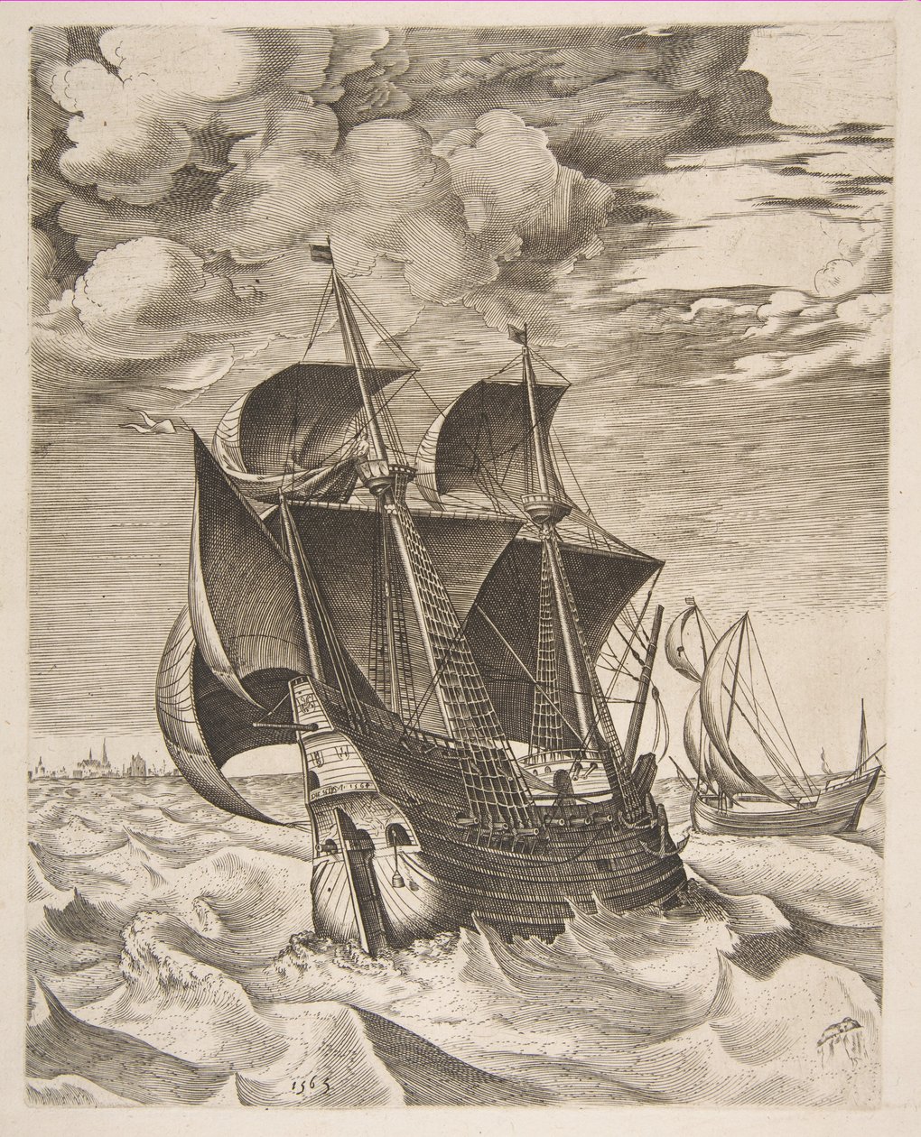 En nederlandsk Hulk og en Boeier fra The Sailing Vessels av Pieter Bruegel the Elder