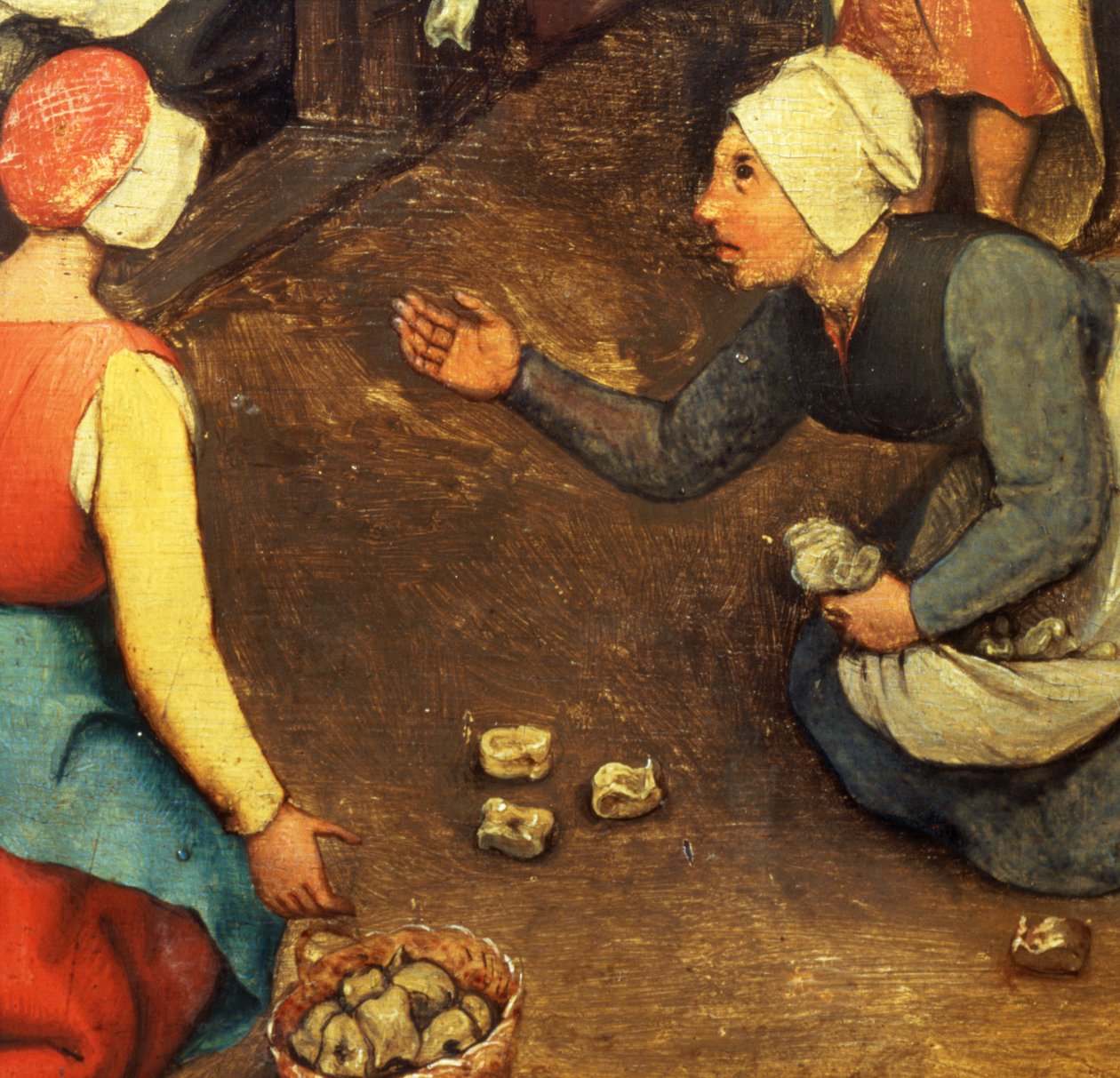 Barnespill (Kinderspiele): detalj av et spill som kaster knokebein, 1560 (detalj av 68945) av Pieter Bruegel the Elder