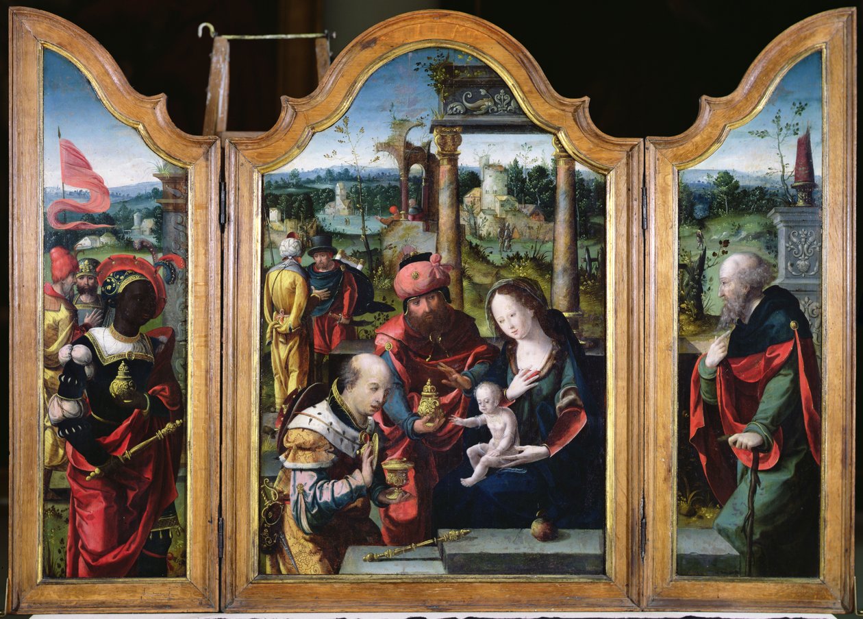 The Adoration of the Magi (se 231760 for verso) av Pieter Coecke van Aelst