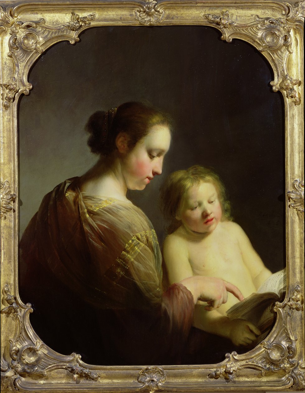 Jomfruen lærer spedbarnet Kristus å lese, ca. 1630 av Pieter Fransz de Grebber
