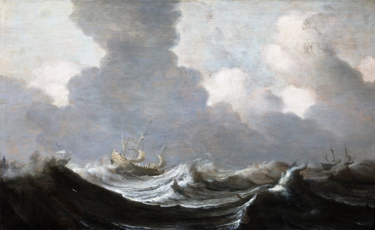 Fire fartøyer som løper før kuling av Pieter Mulier the Elder