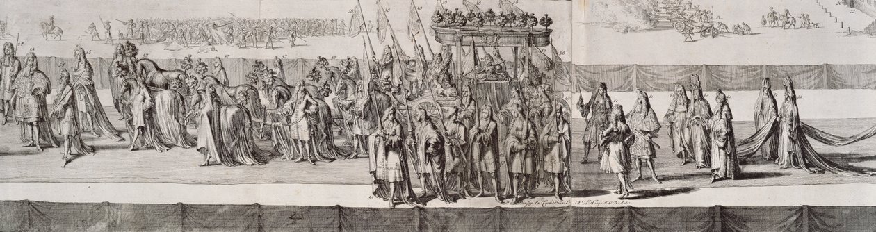 Begravelsesprosesjonen til dronning Mary II (1662-94) detalj av kisten, gravert av Romeyn de Hooge (1645-1708) 1695 av Pieter Persoy