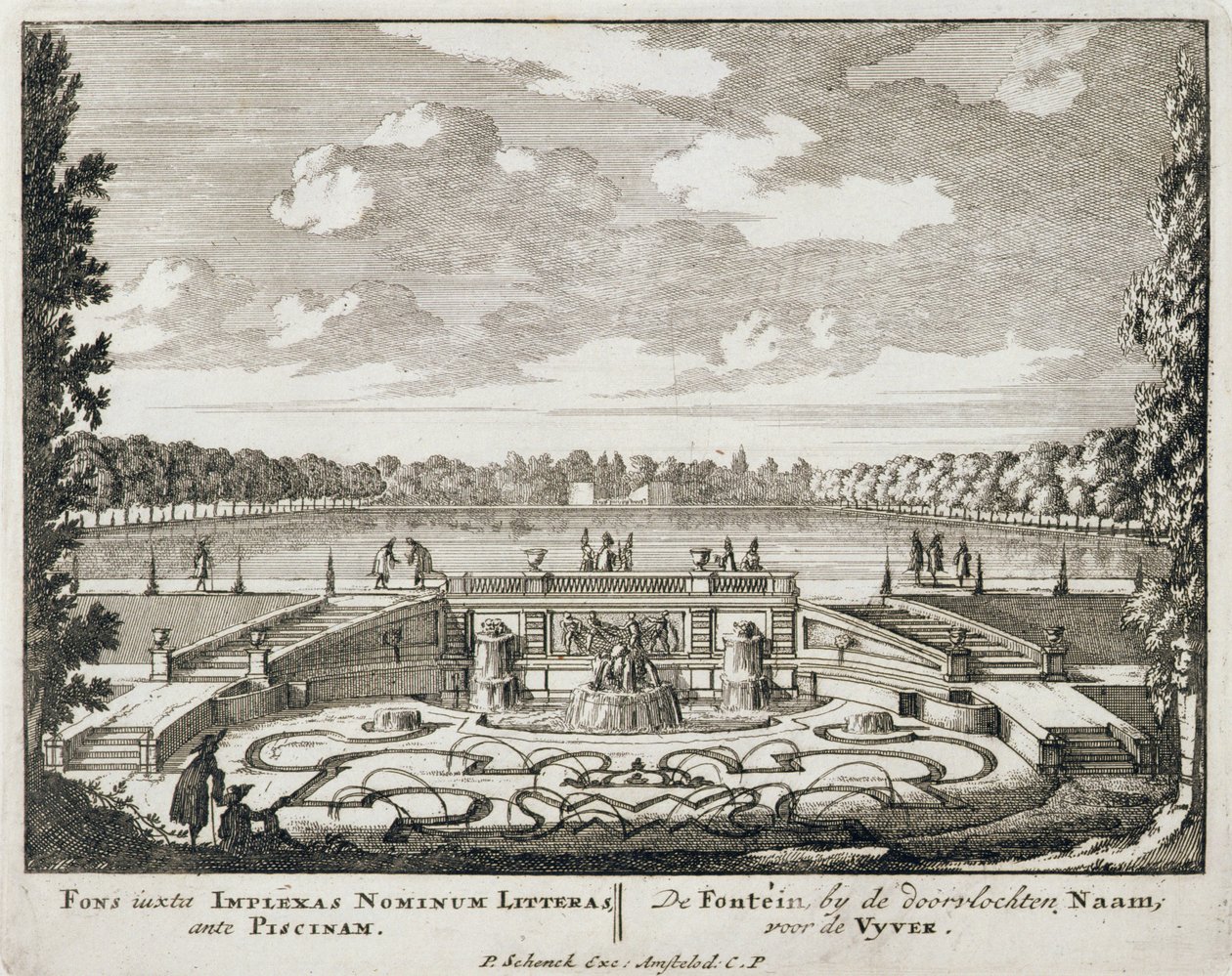Fontene og vannstråler i en nederlandsk formell hage, fra 
