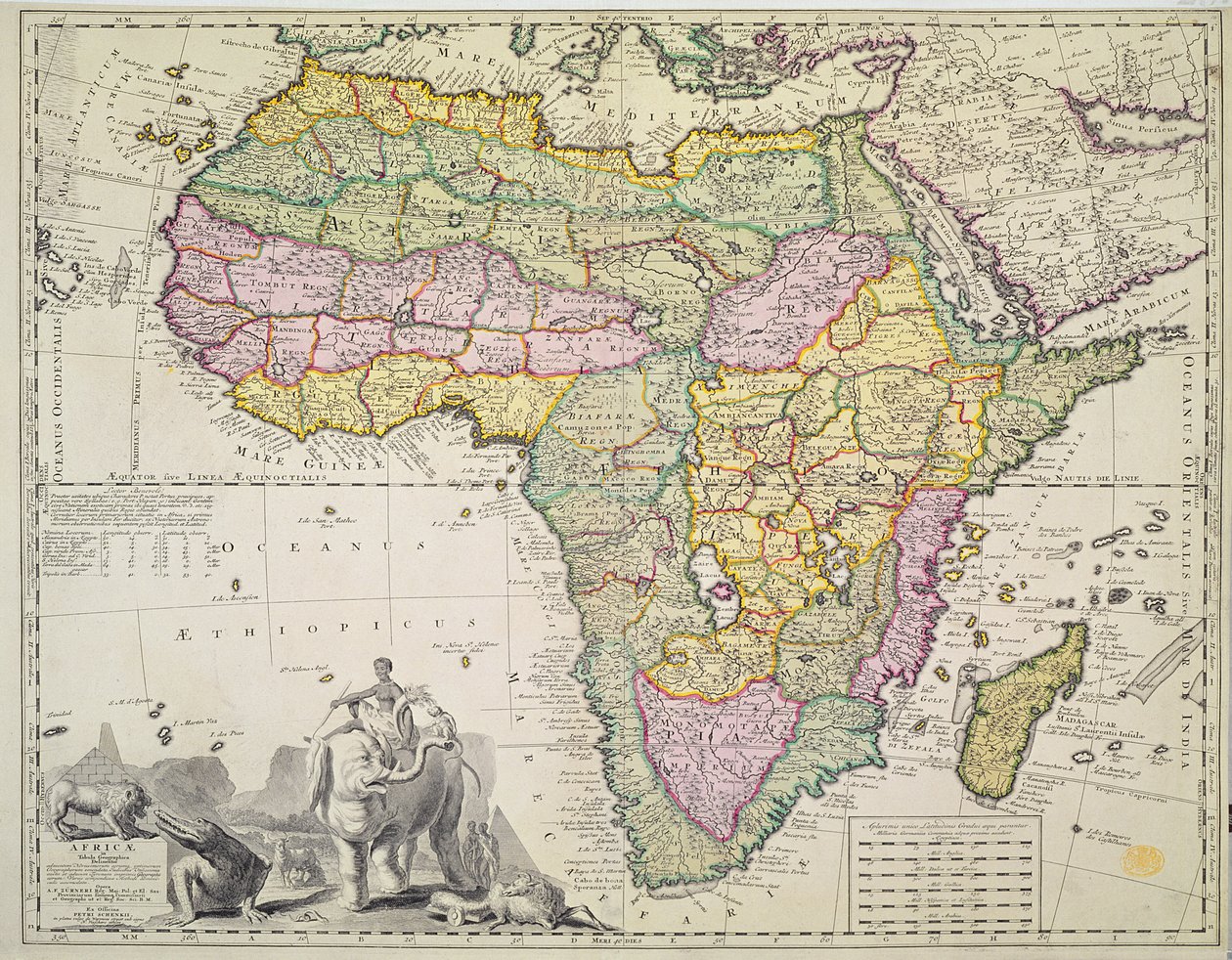 Kart over Afrika (håndfarget gravering) av Pieter Schenk