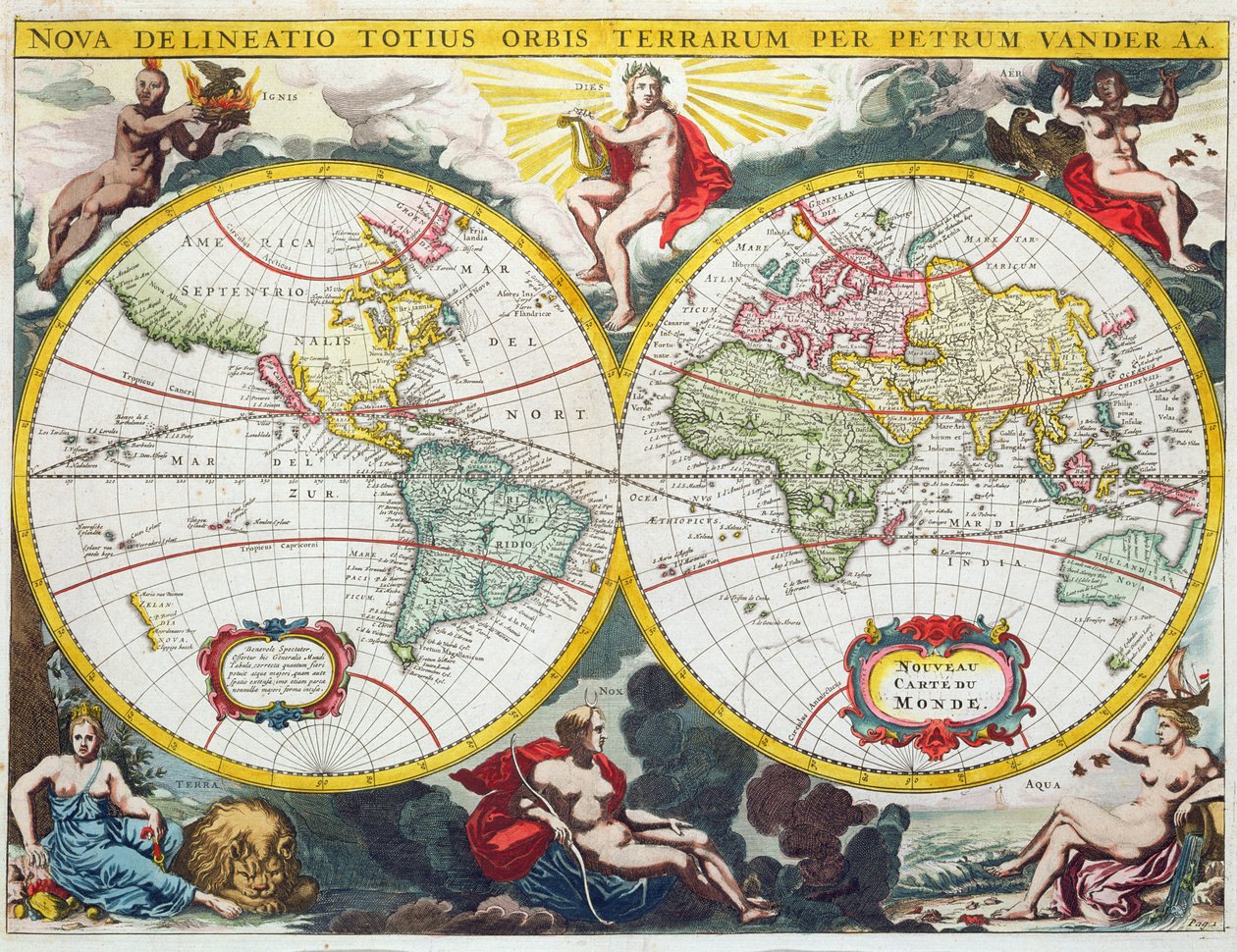 Verdenskart, tidlig på 1700-tallet av Pieter Van der Aa
