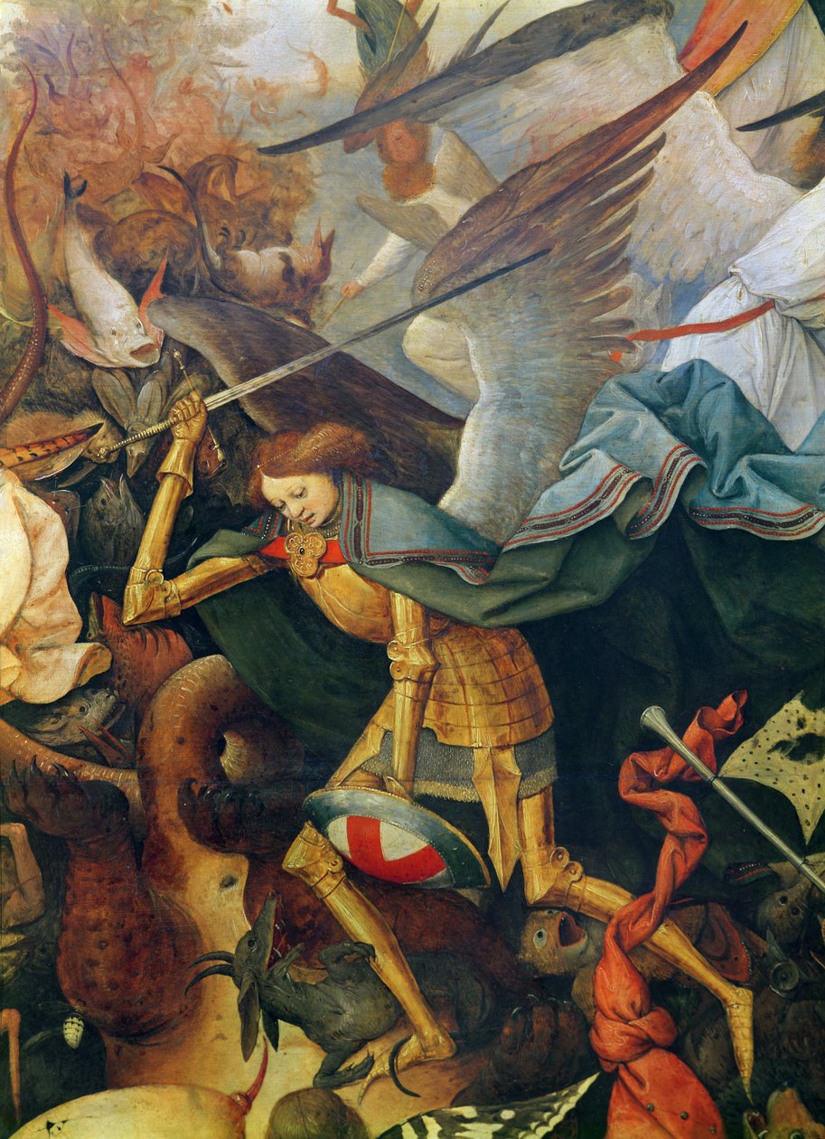 The Fall of the Rebel Angels detalj av den midterste engelen, 1562 olje på eikepanel av Pieter Bruegel the Elder