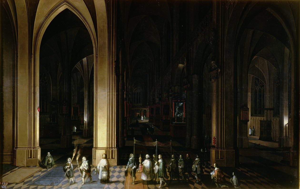 Viaticum i det indre av en kirke av Pieter the Elder Neeffs