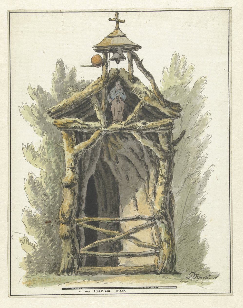 Hermitage med en statue av en helgen av Pieter Bartholomeusz. Barbiers