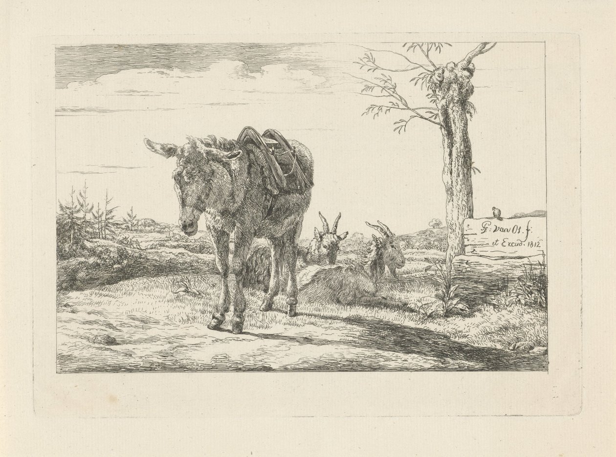 Et esel og to geiter av Pieter Gerardus van Os