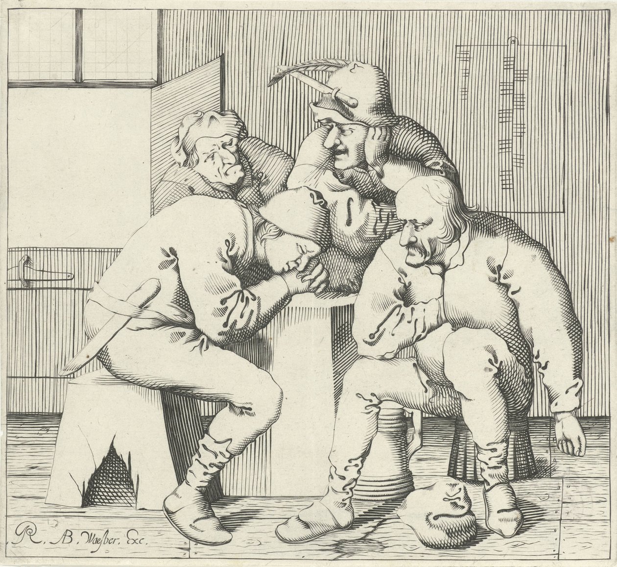 Fire menn rundt et bord av Pieter Jansz Quast (possibly)