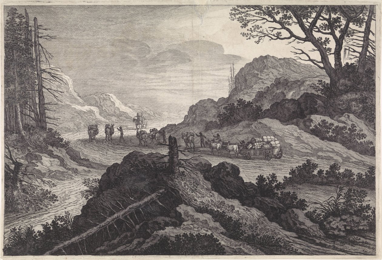 Pakk muldyr på en vei Landskap (serietittel) av Pieter Nolpe