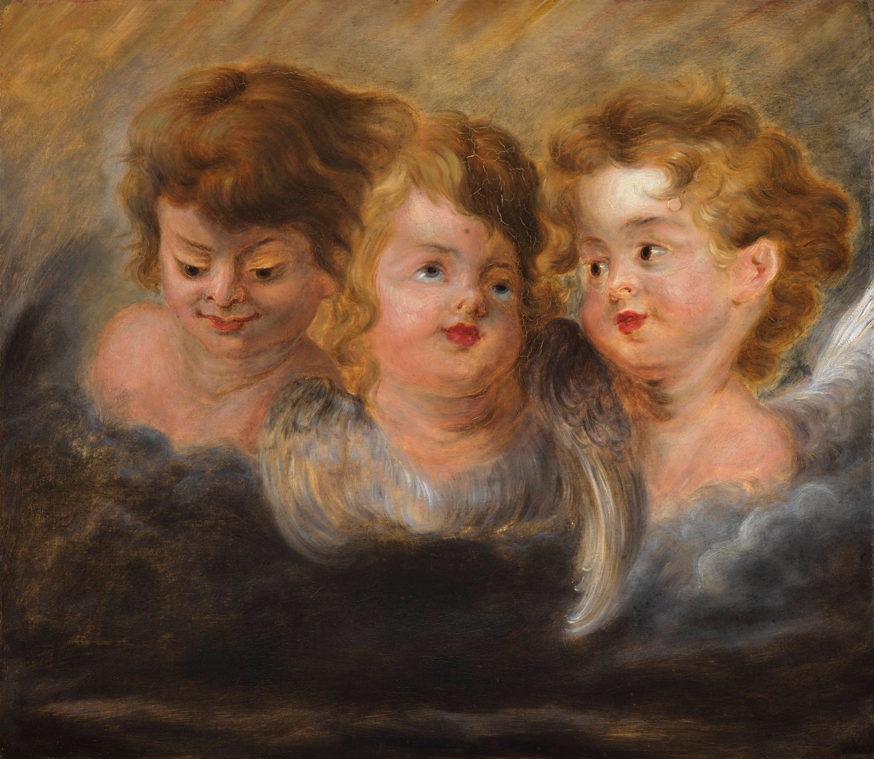 Tre englehoder i skyene. av Pieter Paul Rubens