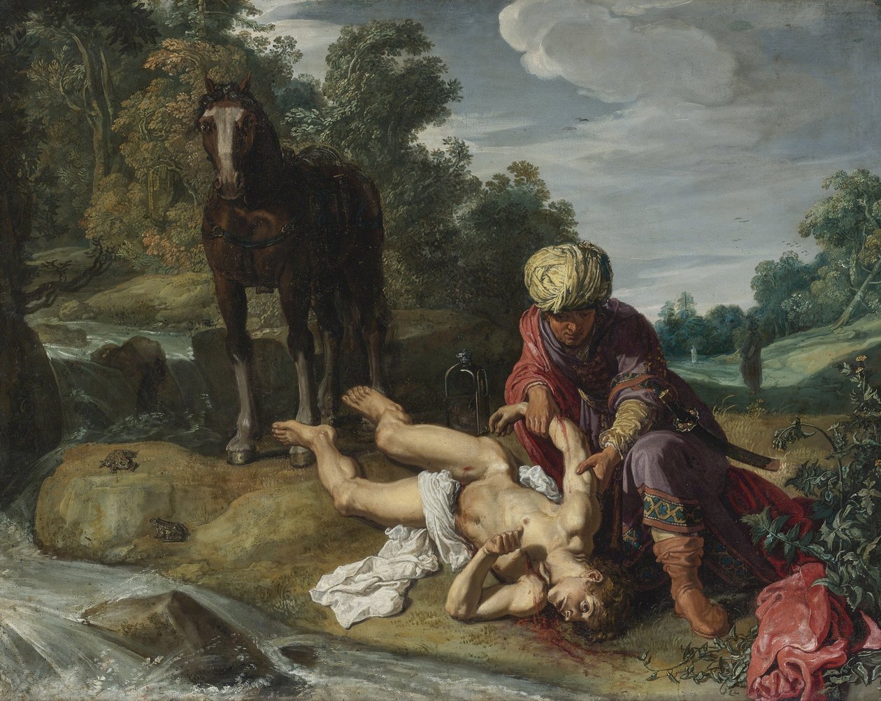 Den barmhjertige samaritan, ca. 1612 av Pieter Pietersz. Lastman