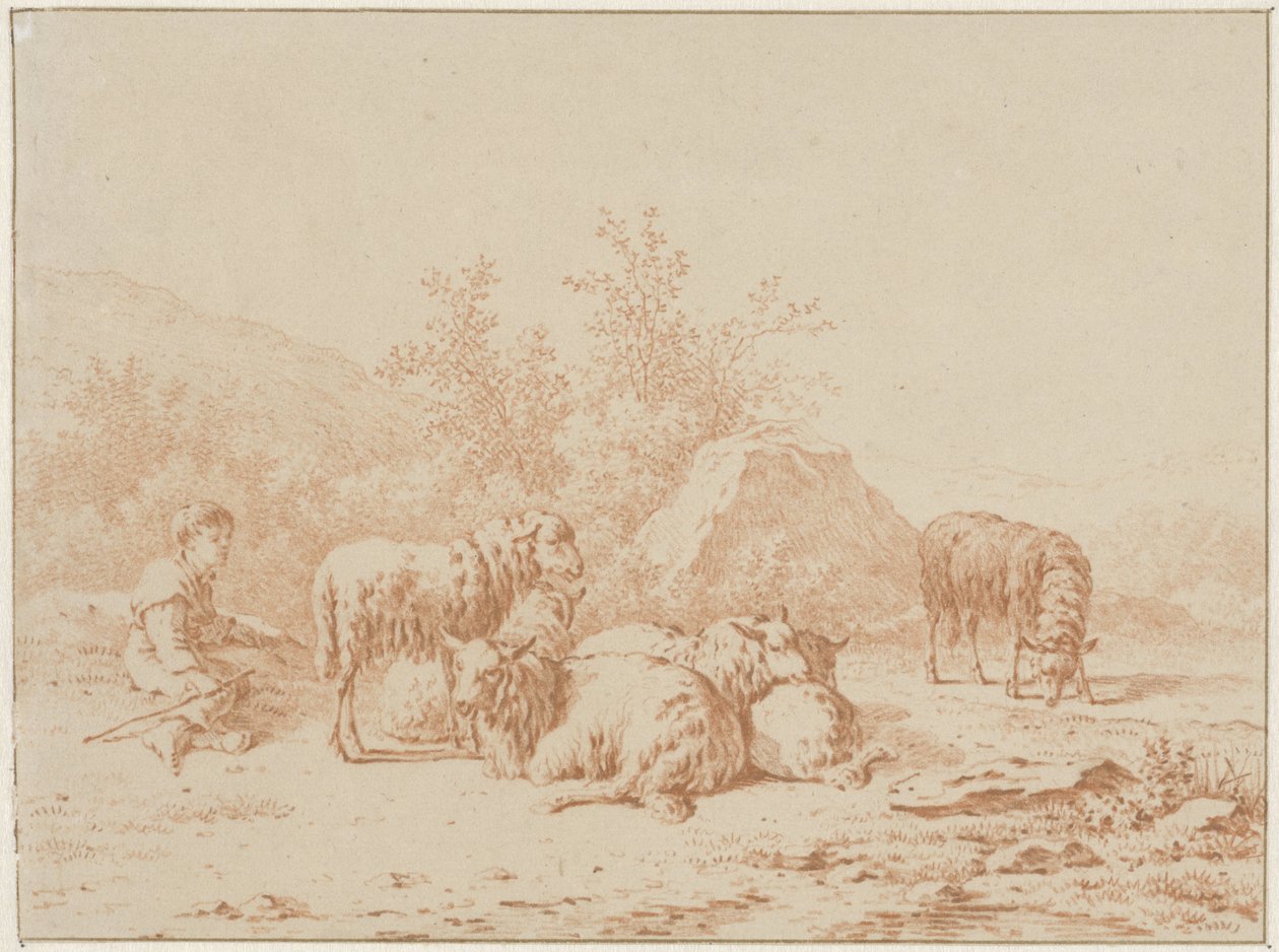 Landskap med sauegjeter og flokken hans av Pieter de Goeje