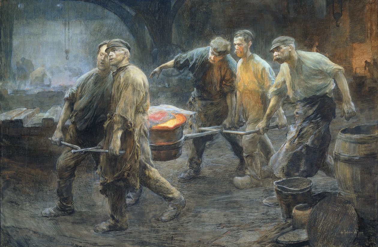 Interiør i et jernstøperi av Pieter de Josselin