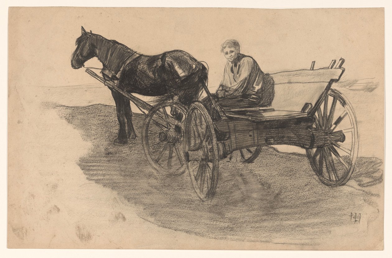 Hest og vogn med noen i av Pieter de Josselin