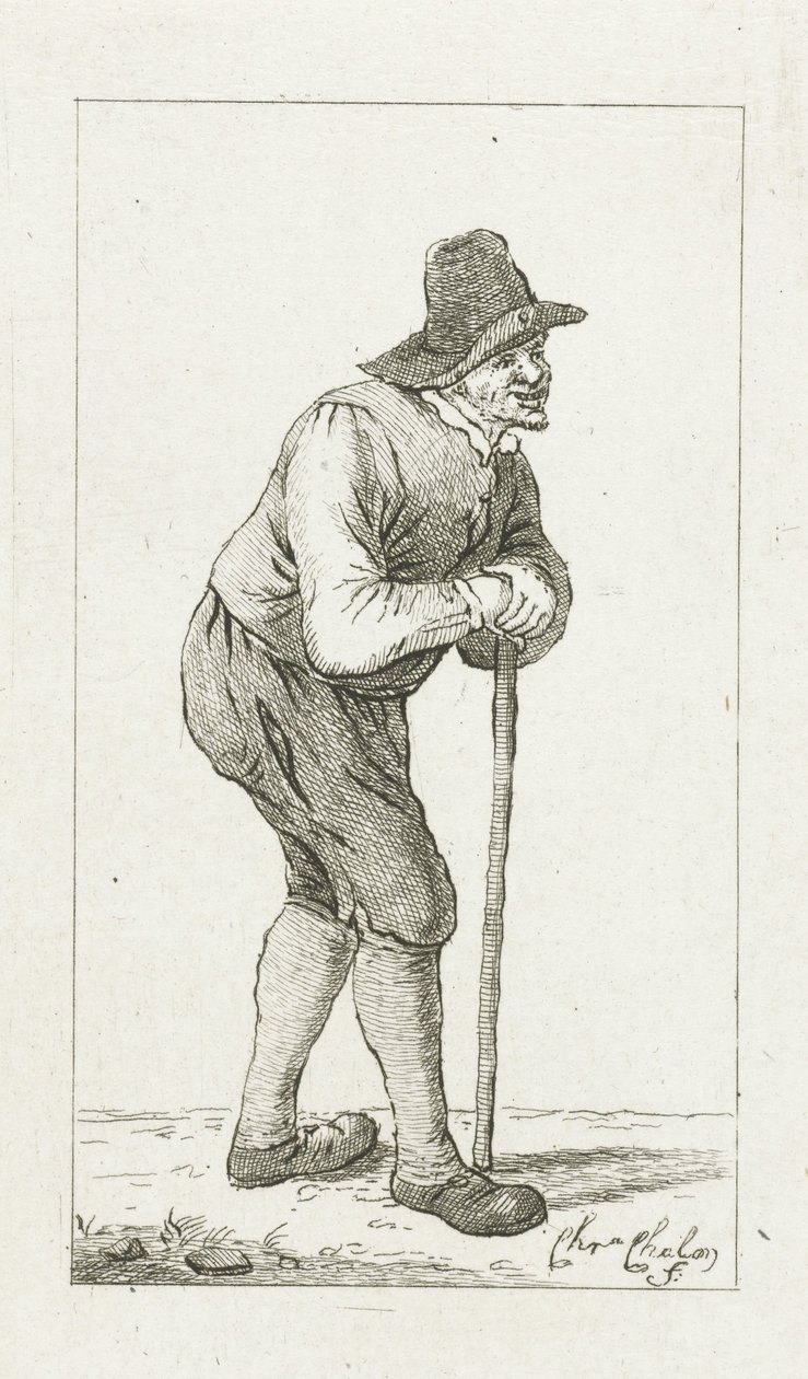 Mann lener seg på pinne av Pieter de Mare