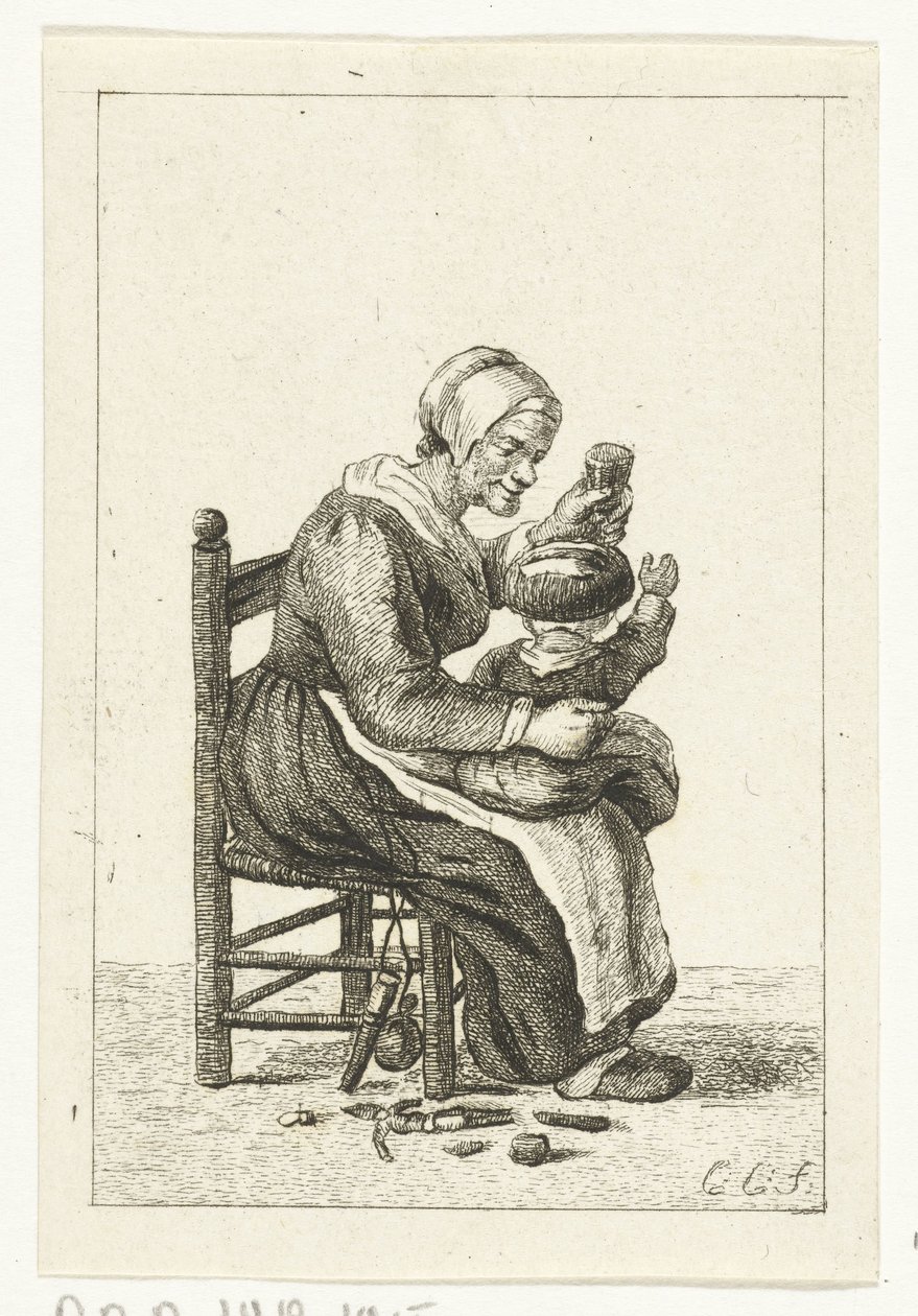 Kvinne med barn på fanget av Pieter de Mare