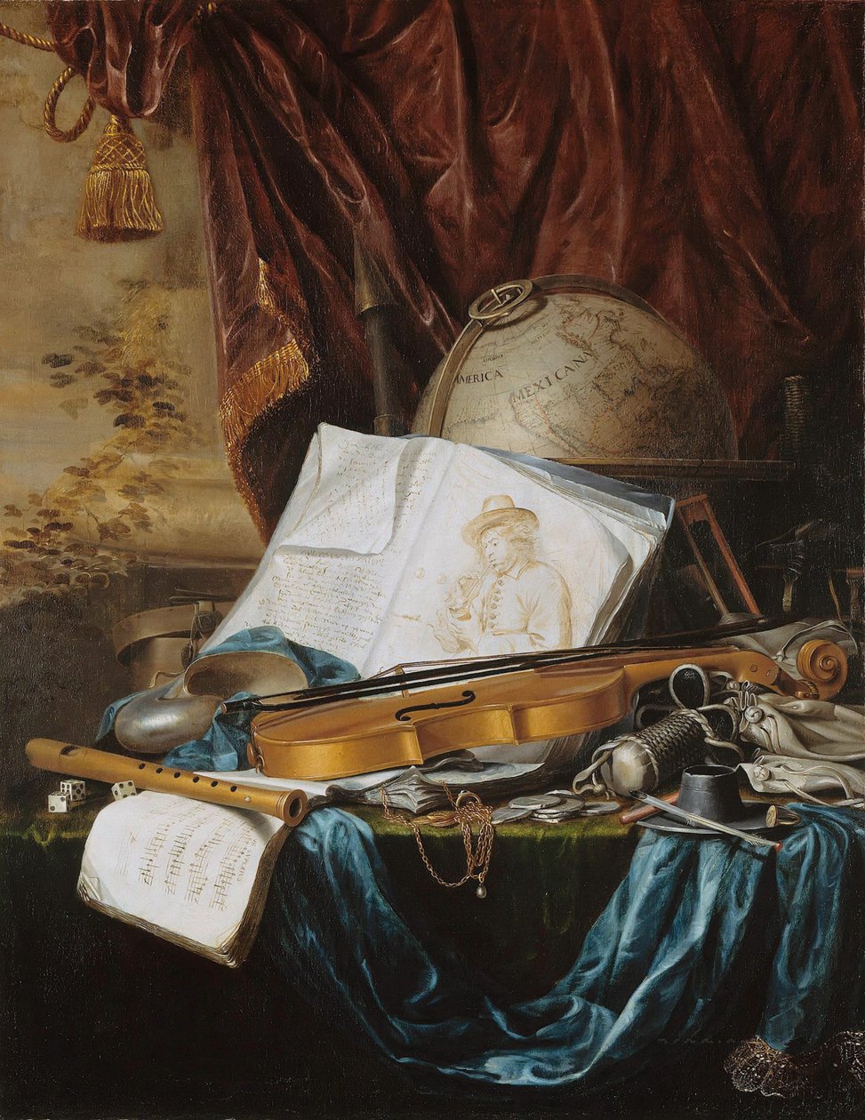 Stilleben med musikkinstrumenter, 1650. av Pieter de Ring