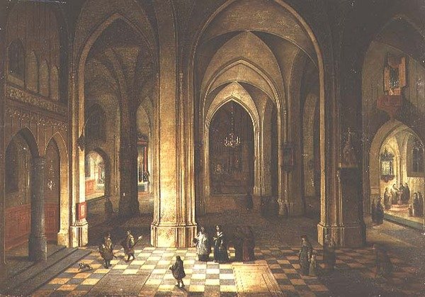 Kirkeinteriør om natten av Pieter the Younger Neeffs
