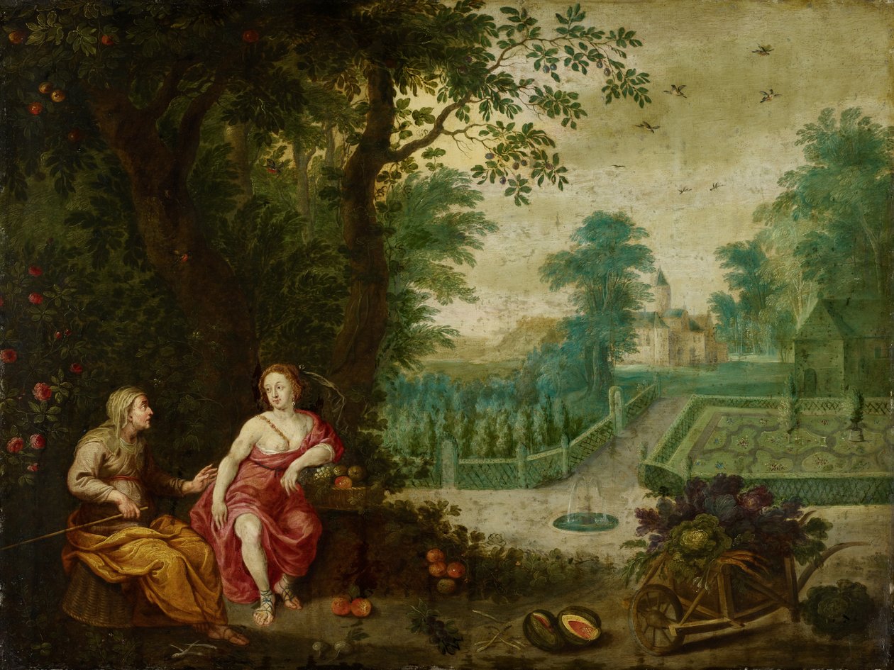 Vertumnus og Pomona (olje på kobber) av Pieter van Avont