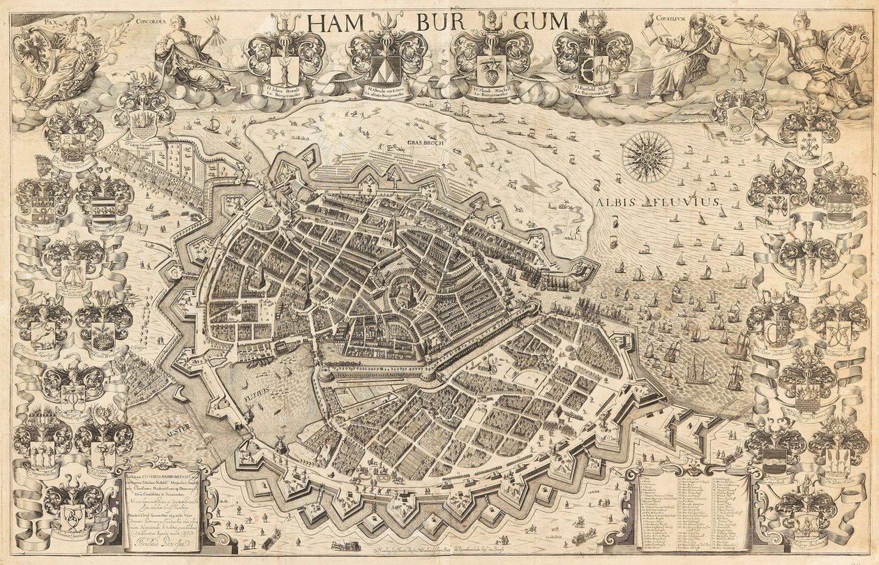 Kart over Hamburg, 1644. av Pietersen