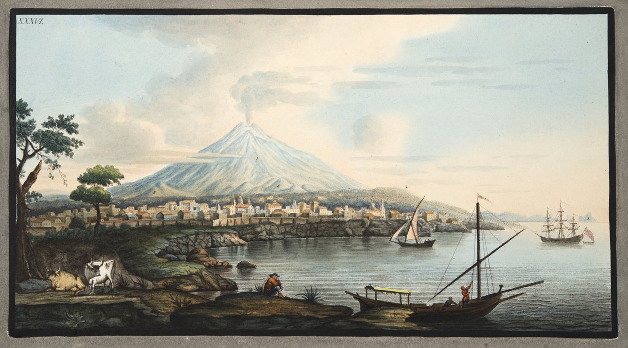 Vesuv, plate 36 fra 'Campi Phlegraei: Observations on the Volcanoes of the Two Sicilies', av Sir William Hamilton (1730-1803), publisert 1776 av Pietro Fabris