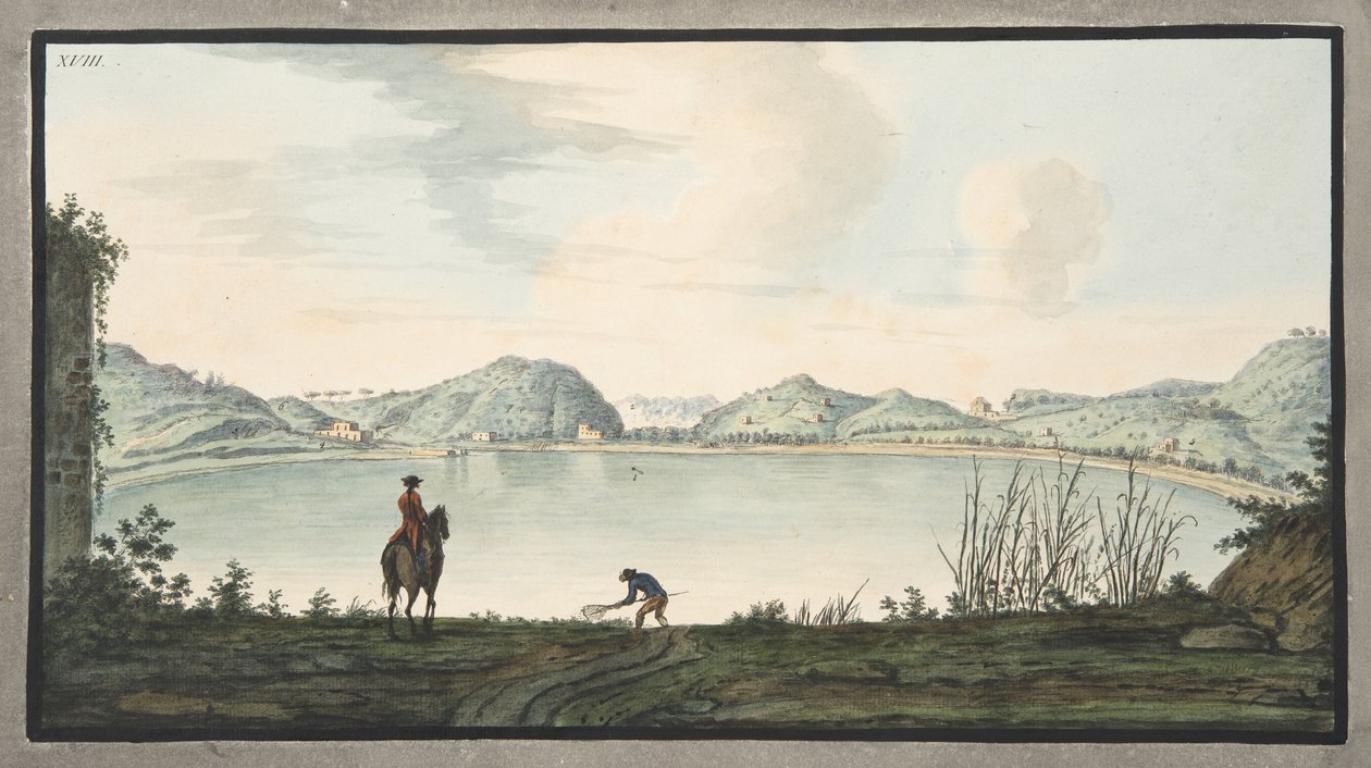 Agnanosjøen, tydeligvis krateret til en gammel vulkan, plate XVIII, fra 