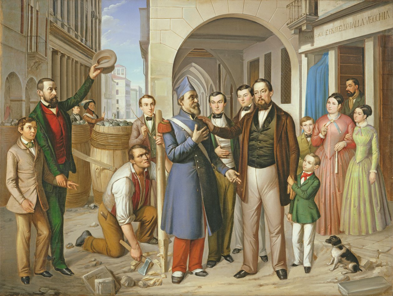 Organisering av barrikadene på Corso Palladio, 1848 av Pietro Negriolo