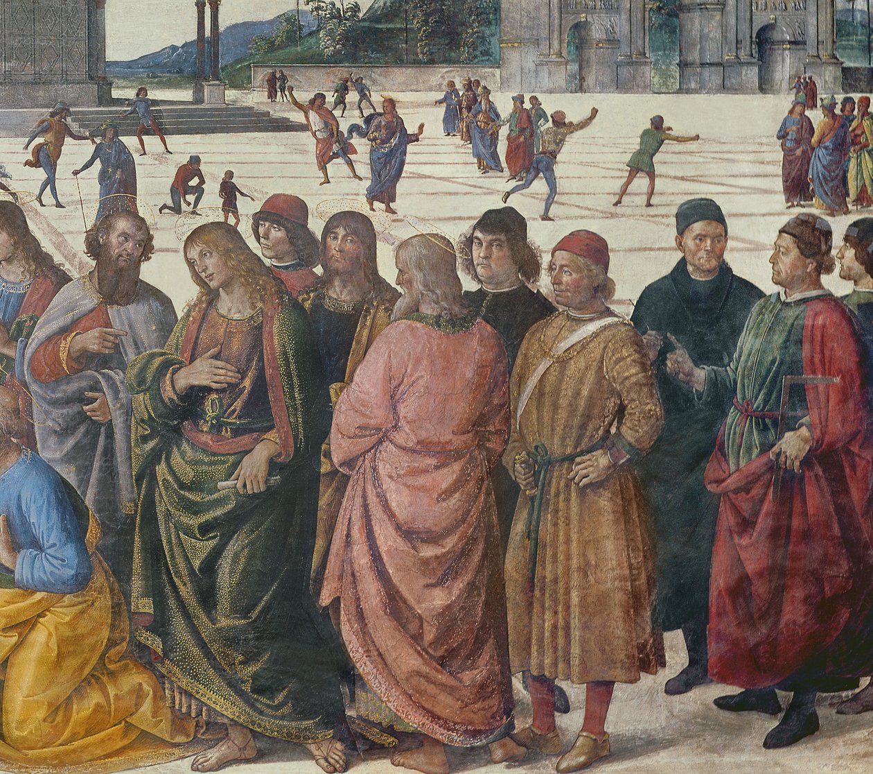 Detalj av St. Peter som mottar nøklene, Det sixtinske kapell, 1481 av Pietro Perugino