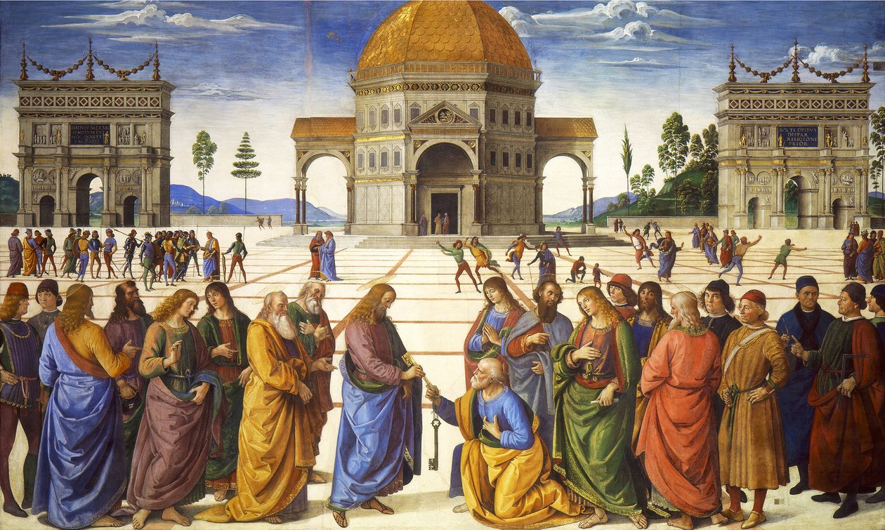 Utdeling av nøklene til St. Peter, fra Det sixtinske kapell, 1481 av Pietro Perugino
