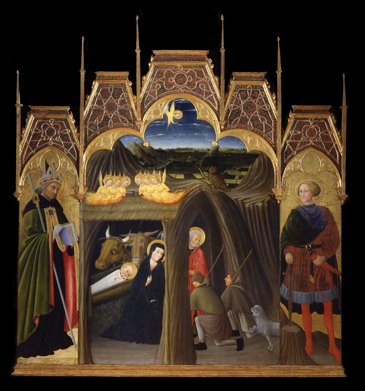 Tilbedelse av hyrdene mellom de hellige Augustin og Galgano av Pietro di Giovanni