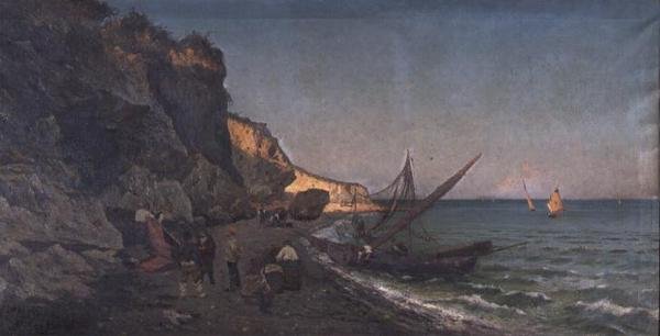 Fiskere i en vik ved solnedgang av Pietro Barucci