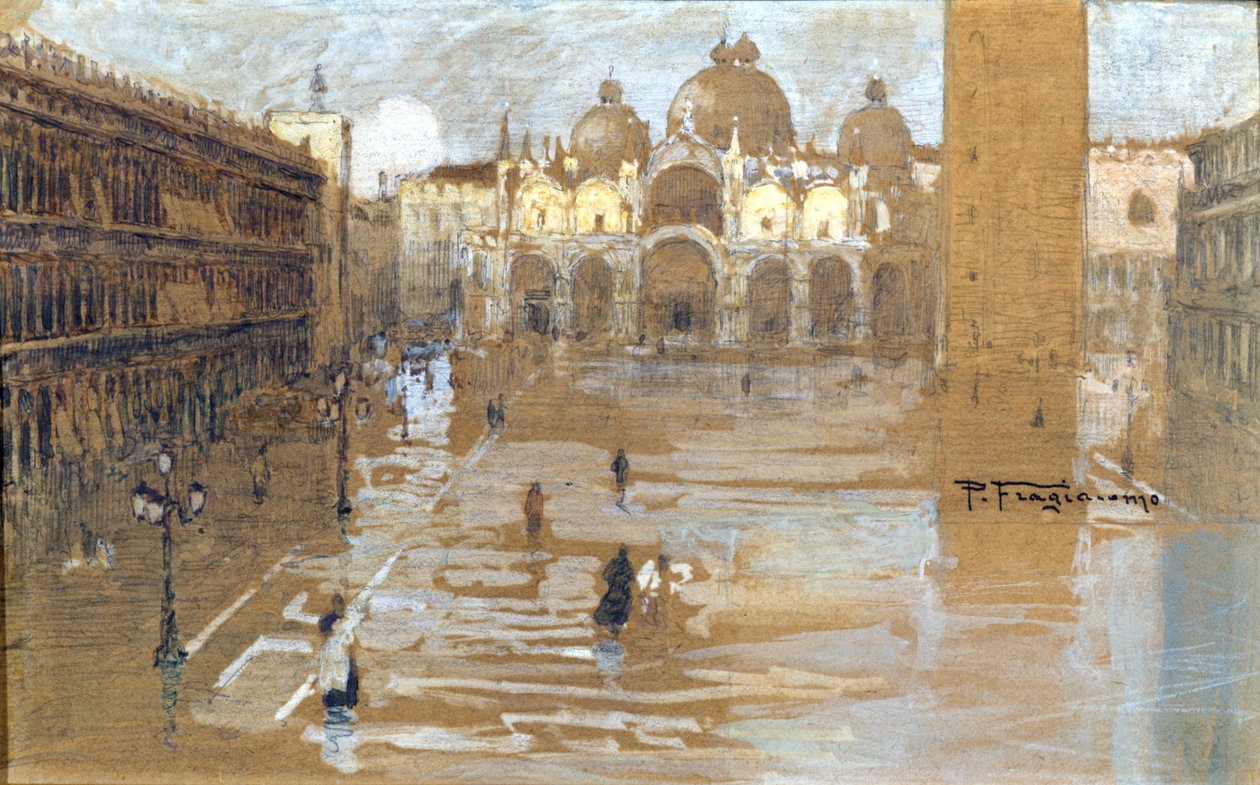 Venezia, Markusplassen. Maleri av Fragiacomo. av Pietro Fragiacomo
