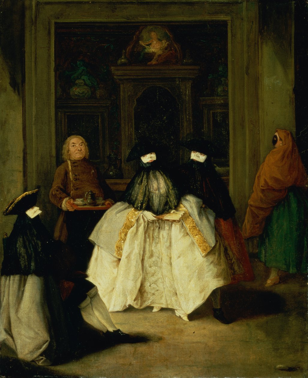 Maskerte figurer i et venetiansk kaffehus av Pietro Longhi