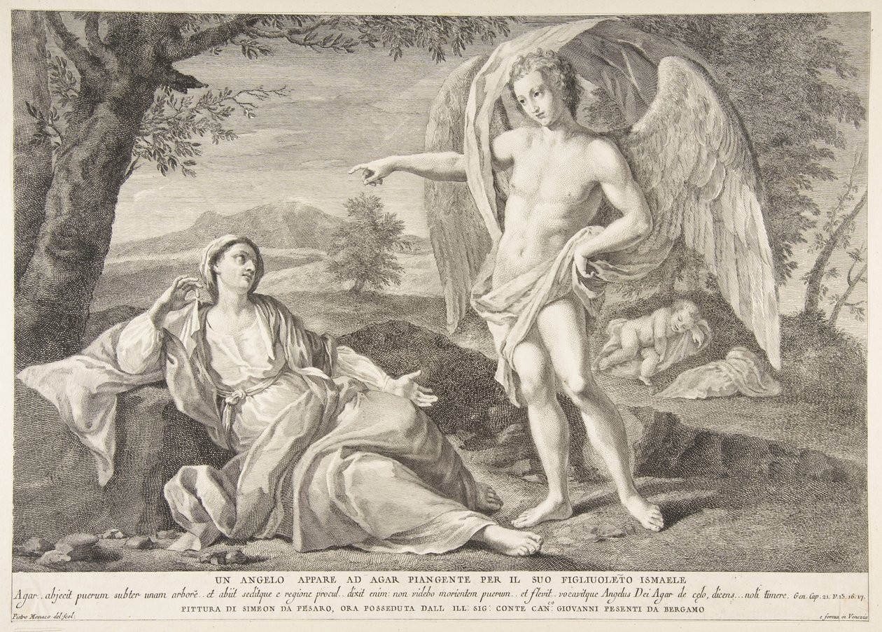 En engel viser seg for Hagar, 1727-72. av Pietro Monaco