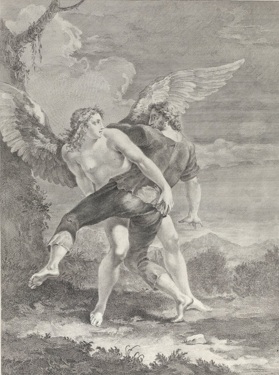Jakob bryter engelen, 1730-39. av Pietro Monaco