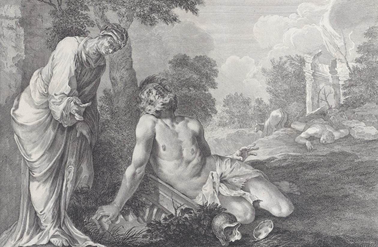 Job irettesatt av sin kone, 1730-39. av Pietro Monaco