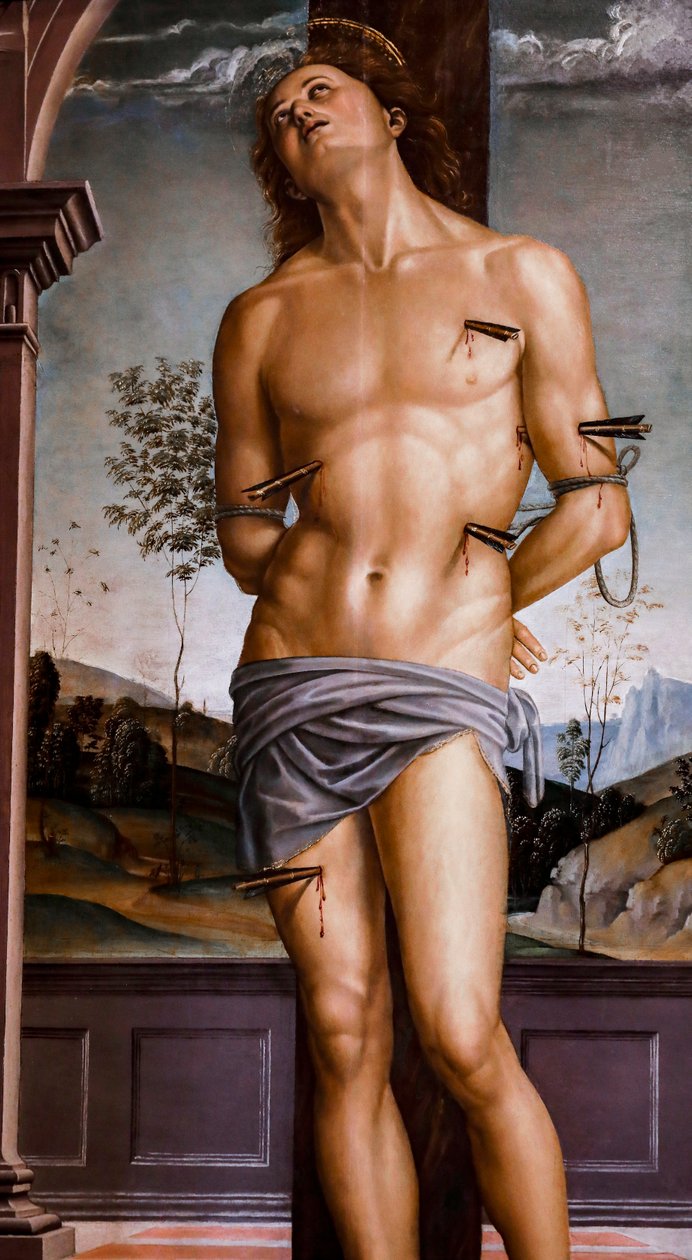 Den hellige Sebastian etter 1490. Olje på panel. av Pietro Perugino
