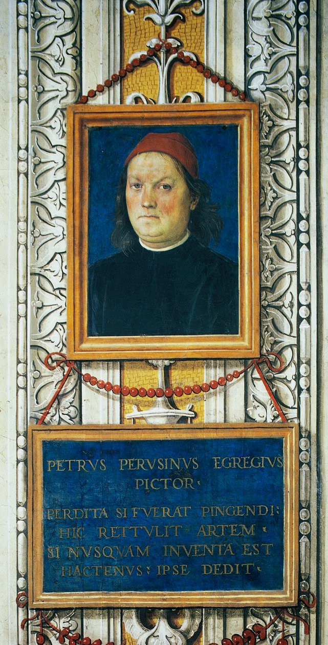 Selvportrett og tittelblokk av Pietro Perugino