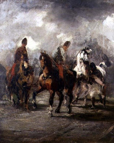 Ryttere (olje på lerret) av Piotr Michalowski