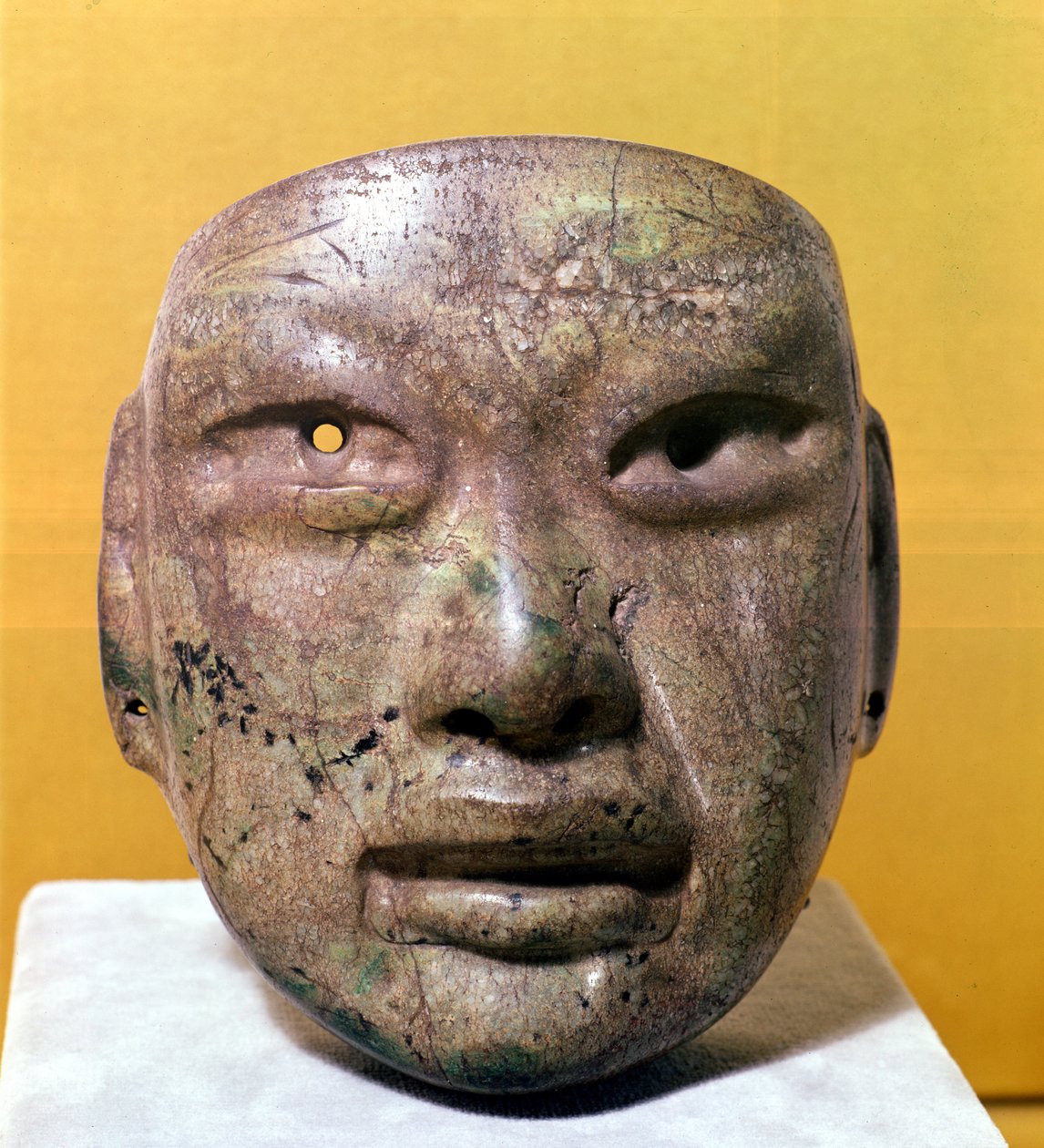 Begravelsesmaske, Olmec, fra Mexico av Pre Columbian